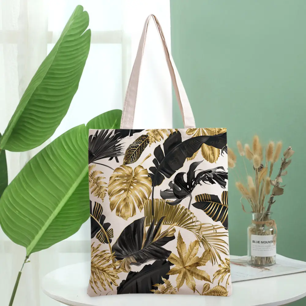 Floral Leaf Handbag Student Shoulder Cotton Advertising Shopping Bag Creative Gift Canvas Reticule Wholesale