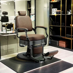 Chaise de barbier en cuir PU noir de style européen robuste, modèle 2024, pour salon et extérieur - Product Image 1