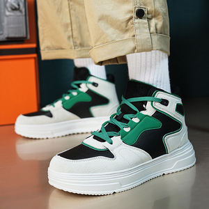 2024 Autumn Men's High <b>Top</b> White Skateboarding Shoes Casual Lace-up Leather High Quality Fashion Trend Soft EVA Insole Mesh - Product Image 4