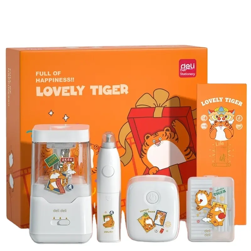 Deli 68910A Year of the Tiger themed electric stationery set gift box