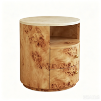 Table console cylindrique contemporaine en bois avec 2 tiroirs de rangement pour salon