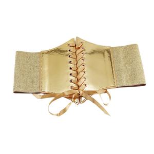 Cinturón Elástico Clásico de PU Dorado y Plateado para Mujer, Cinturón Ancho con Lazada para Mujer - Product Image 3