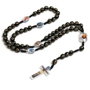 Rosario de Plástico con Cruz Religiosa, Cuentas de 8mm, Rosarios Católicos, Joyería Dorada, Collares, Regalo de Comunión - Product Image 1