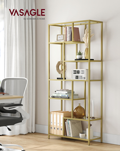 <span class=keywords><strong>Estante</strong></span> de almacenamiento de vidrio dorado de 80cm, soporte para plantas, librería alta de 6 niveles, estantería independiente para el hogar y la Oficina - Product Image 2