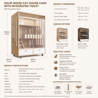 Rumah Kucing Kayu Indoor dengan Toilet, Kabinet Kucing Kayu Solid untuk Semua Musim
