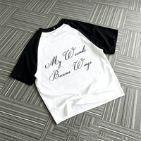T-shirt Raglan en Coton Épais Personnalisé avec Logo pour Homme, Style Y2K Esthétique Vintage, Imprimé Ailes d'Ange, Vêtement Décontracté d'Été