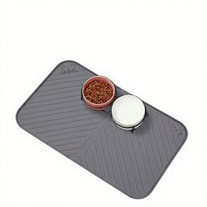 New 0.8cm Thick Rectangle Silicone Non-Slip Pet Feeding <b>Mat</b> & <b>Cat</b> Bowl Placemat Waterproof Dirt-Resistant Easy Clean - Product Image 1