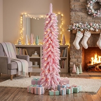 Direktverkauf ab Werk Hochwertiger Beflockter Rosa PVC-Weihnachtsbaum mit Beleuchtung, Geeignet für Familienfeiern zur Dekoration