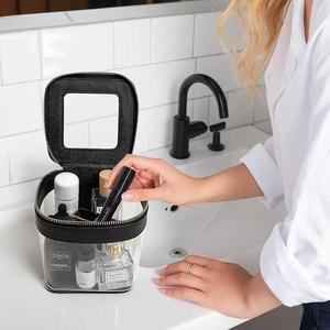 Sac cosmétique en PVC transparent, boîte <span class=keywords><strong>de</strong></span> rangement pour maquillage en cuir PU imperméable, logo personnalisé, organiseur <span class=keywords><strong>de</strong></span> toilette <span class=keywords><strong>de</strong></span> voyage - Product Image 1