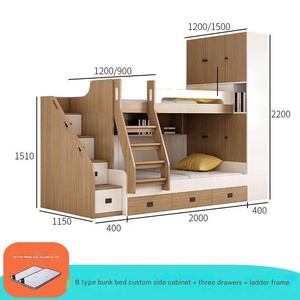 Günstiges Weißes Kinder-Hochbett aus Holz vom Hersteller auf Lager mit Kleiderschrank, Stauraum und Treppe - Product Image 2