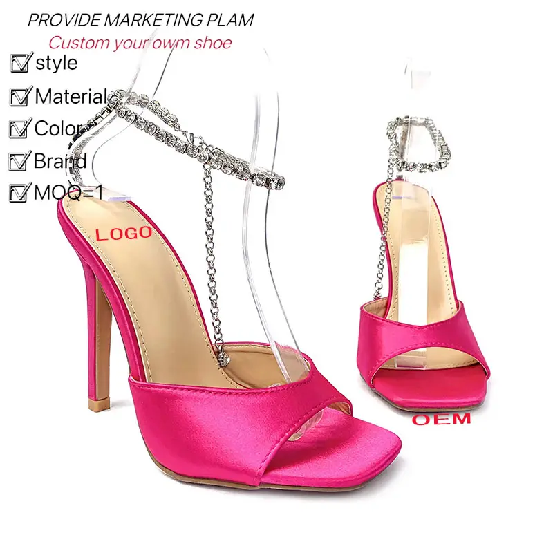New Design Formal Shining Rhinestone Women's High Heel Sandals Fish Mouth Hollow Wedding Shoes Belt Buckle Narrow Strap Ladies