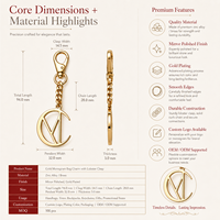 Étiquette métallique personnalisée en or poli de designer avec cadre en croissant, chaîne gourmette et fermoir pour sac