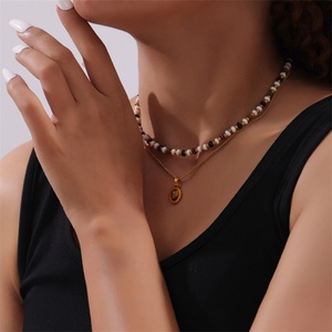 Collar de Mujer con Cuentas Hechas a Mano de Piedra Natural, Estilo Bohemio, Collar de Acero Inoxidable con Piedra Ojo de Tigre - Product Image 5