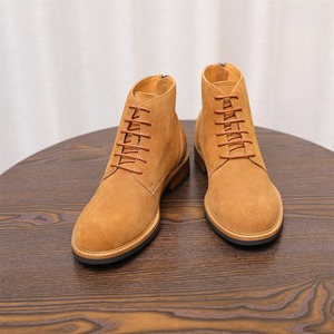 Nouveau Style britannique <span class=keywords><strong>luxe</strong></span> marron bottes en cuir véritable <span class=keywords><strong>daim</strong></span> supérieur anti-dérapant semelle en caoutchouc hommes automne bottes - Product Image 3