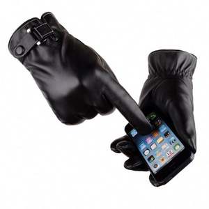 Men Winter Plush Thick <b>Thermal</b> <b>Waterproof</b> Soft Faux Pu Touch Screen Leather <b>Gloves</b> for Bike - Product Image 2