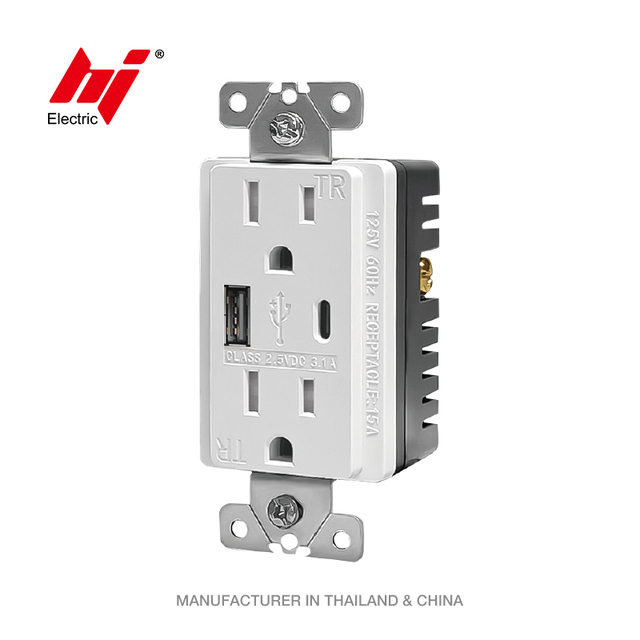 US Standard TR 1USB a and 1USB C Receptacle Electrical USB Wall Outlet USB Type A+C Socket with Receptacle