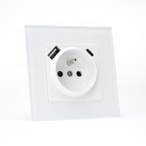 Đầy Màu sắc Tempered Glass Bảng điều chỉnh EU tiêu chuẩn 86*86 pháp ổ cắm với cổng USB type-A & Type-C cổng với CE ROHS giấy chứng nhận - Product Image 1