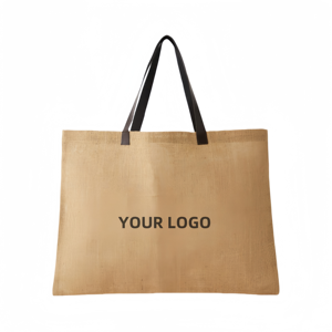 Sacs fourre-tout en jute personnalisés en gros avec poignées en cuir, sacs de plage en toile, sacs en toile de jute pour le shopping - Product Image 1