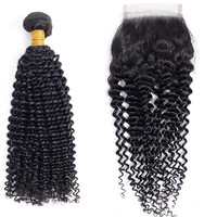 Paquets de cheveux humains Remy crépus bouclés trame vierge Afro Curly Weave Bundle avec fermeture