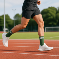 Chaussettes de sport athlétiques mi-mollet en maille tricotée respirante avec logo personnalisé, en coton, nylon et élasthanne, vertes, pour la course et l'entraînement en salle de sport