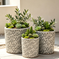 Pots à fleurs modernes en terrazzo blanc et vert pour la décoration intérieure et extérieure, jardinières de petite à grande taille avec finition artisanale
