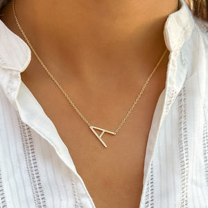 Custom Letter <strong>Necklace</strong> for Women Sterling Silver Wholesale Alphabet 18k Gold Plated Big <strong>Sideways</strong> <strong>Initial</strong> <strong>Necklace</strong> - Product Image 6