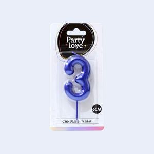 Party Love Number 3 Birthday <b>Candle</b> <b>Blue</b> 6Cm For Cake Decorations - Product Image 1