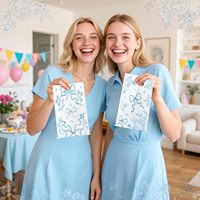 Sacs cadeaux de fête à nœud floral bleu et blanc, sacs en plastique bleus à nœud floral pour bonbons et friandises avec poignées, motif floral mignon
