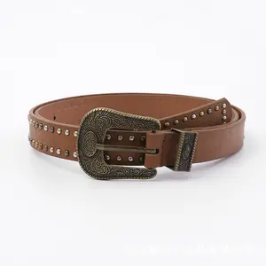 New Ladies Brown Leather Belt with Alloy Three-Piece Set Hardware Customizable Pin Buckle for Women for Formal Wear