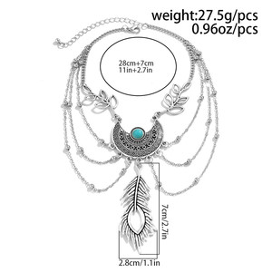 Bracelet de bras bohème rétro <span class=keywords><strong>attrape</strong></span>-rêves avec pendentif feuille, pompon et plume pour femme - Product Image 2