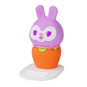 Customized 3d PVC Resin Cartoon Animal Carrot Rabbit Design Mobile Phone Holders Custom Phone Stand