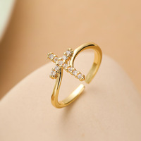 18K Plaqué Or Cubique Zircone Réglable Croix Anneau Dames Femme De Fiançailles De Mariage Vintage Foi Christ Jésus Anneau De Prière