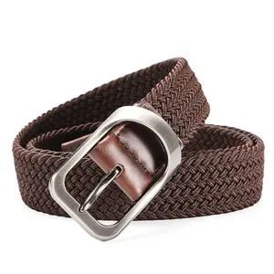 Custom Atacado Malha Web Cinto Tecido Unisex Algodão Tecido Golf Belt Ajustável Mulheres Homens Stretch Elastic Trançado Belt