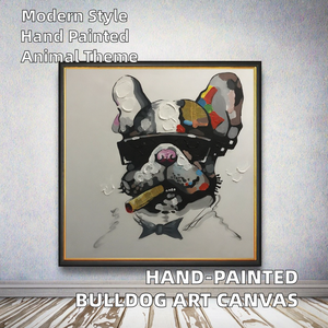 Peinture 100% peinte à la main sur <span class=keywords><strong>toile</strong></span> moderne, Pop Art abstrait, Bouledogue <span class=keywords><strong>patron</strong></span> avec lunettes de soleil, Animal de dessin animé, Peintures à l'huile/acrylique - Product Image 2