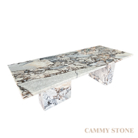 Table à manger rectangulaire en marbre naturel Cammy Stone, motif Océaniques Tempêtes, personnalisable, cannelée, multifonctionnelle, mobilier moderne pour la maison