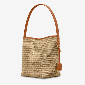 Sac à main en <span class=keywords><strong>paille</strong></span> tressée haut de gamme personnalisé ODM avec sangle en <span class=keywords><strong>cuir</strong></span>, sac de plage d'été pour femmes - Product Image 2