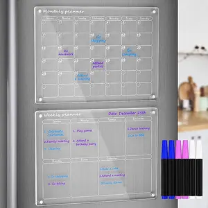 Papan kalender akrilik transparan magnetik pesan catatan stiker kulkas magnetik papan hapus kering untuk kulkas