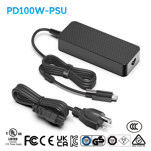 Screw Lock GaN PSU USB-C PD100W Charger Power Supply Adapter for Medical Industrial PC PoE AV POS Monitor Docking Video Cameras