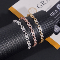 Nouvelle tendance hip-hop, chaîne cubaine en argent S925 entièrement sertie de moissanite couleur D, plaquée platine, bracelet et collier en forme de 8