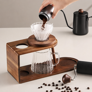 Organisateur de bar à café en bois d'acacia pour cafetière à <span class=keywords><strong>filtre</strong></span>, <span class=keywords><strong>filtre</strong></span> à café et moulin manuel, rangement de comptoir pour café à domicile - Product Image 5