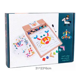 Hot selling montessori wooden animal magnetic puzzle toy animal with drawing board children's educational puzzle