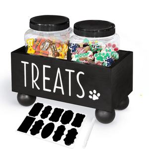 Wooden Treats Storage Box With Jars For Dog Snacks Desktop Organizer <b>Rectangle</b> Shape Solid Wood Design - Product Image 1