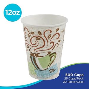 12oz Paper Coffee <b>Cups</b> with Coffee <b>Cup</b> Swirls and Beans Design <b>Disposable</b> Single Wall Hot Drink 500 Count - Product Image 1
