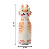 Bouteille d'eau mignonne 3D pour enfants, 16 oz (316 ml), en acier inoxydable à double paroi, avec tête d'animal détachable et paille, idéale pour l'école et les voyages