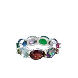 Colorful Multi Stone <b>Ring</b> 925 Sterling <b>Silver</b> Rainbow Eternity Band Oval Gemstone <b>Ring</b> Stackable Jewelry For Wedding Gift - Product Image 4
