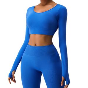Top de Yoga Feminino Leve de Manga Comprida Cor Sólida Roupa de Fitness Costas Bonitas e Sexy Tamanho Grande Respirável para Exportação - Product Image 4