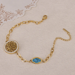 Pulsera de Acero Inoxidable 304 de Alta Calidad, Chapada en Oro Real de 18K, Perla Artificial, Turquesa, Hexagrama, Corazón, Árbol de Ocho Caracteres - Product Image 3