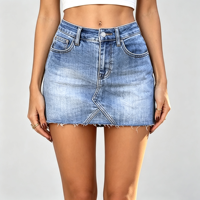 Mini-jupe en jean pour femme, taille basse, avec jupe intégrée, ourlet brut, haute élasticité, style urbain