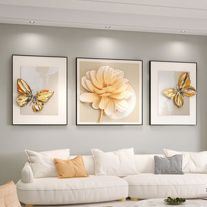 Décoration d'intérieur 3D en gros, <span class=keywords><strong>triptyque</strong></span> floral moderne avec papillon, design tendance, <span class=keywords><strong>peinture</strong></span> décorative en relief LED peinte à la main - Product Image 2