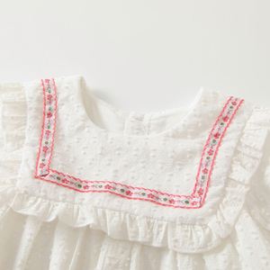 Vestido de encaje blanco 100% algodón de manga larga línea A ecológico para niñas de 1 a 2 años celebración de cumpleaños de primavera - Product Image 4